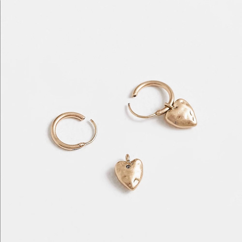 All Saints Warm Brass Heart Huggie Earrings NWT